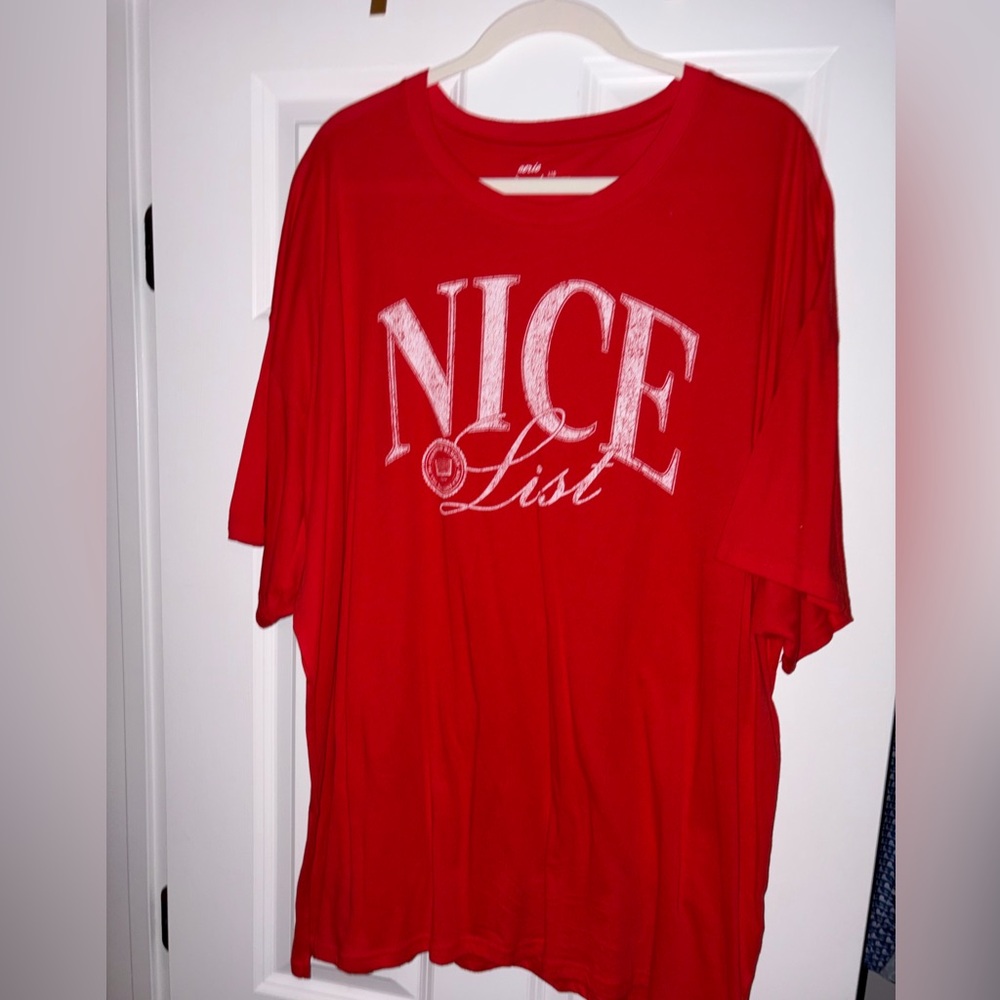 Aerie 'Nice List' Vibrant Red Tee Oversized Tee Large